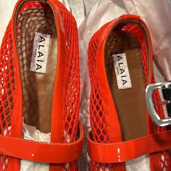 Alaïa mesh fishnet orange sanguine red flats - Picture 2 of 4